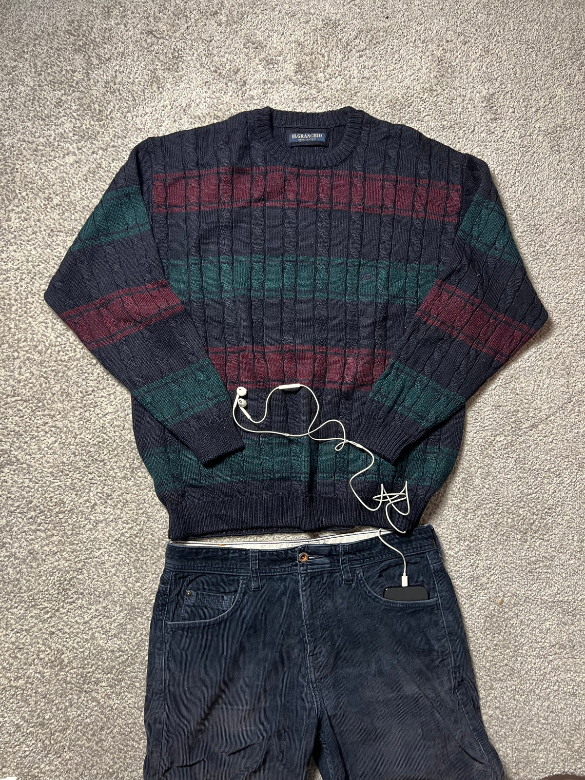 IL GRANCHIO — STRIPED CABLE KNIT SWEATER