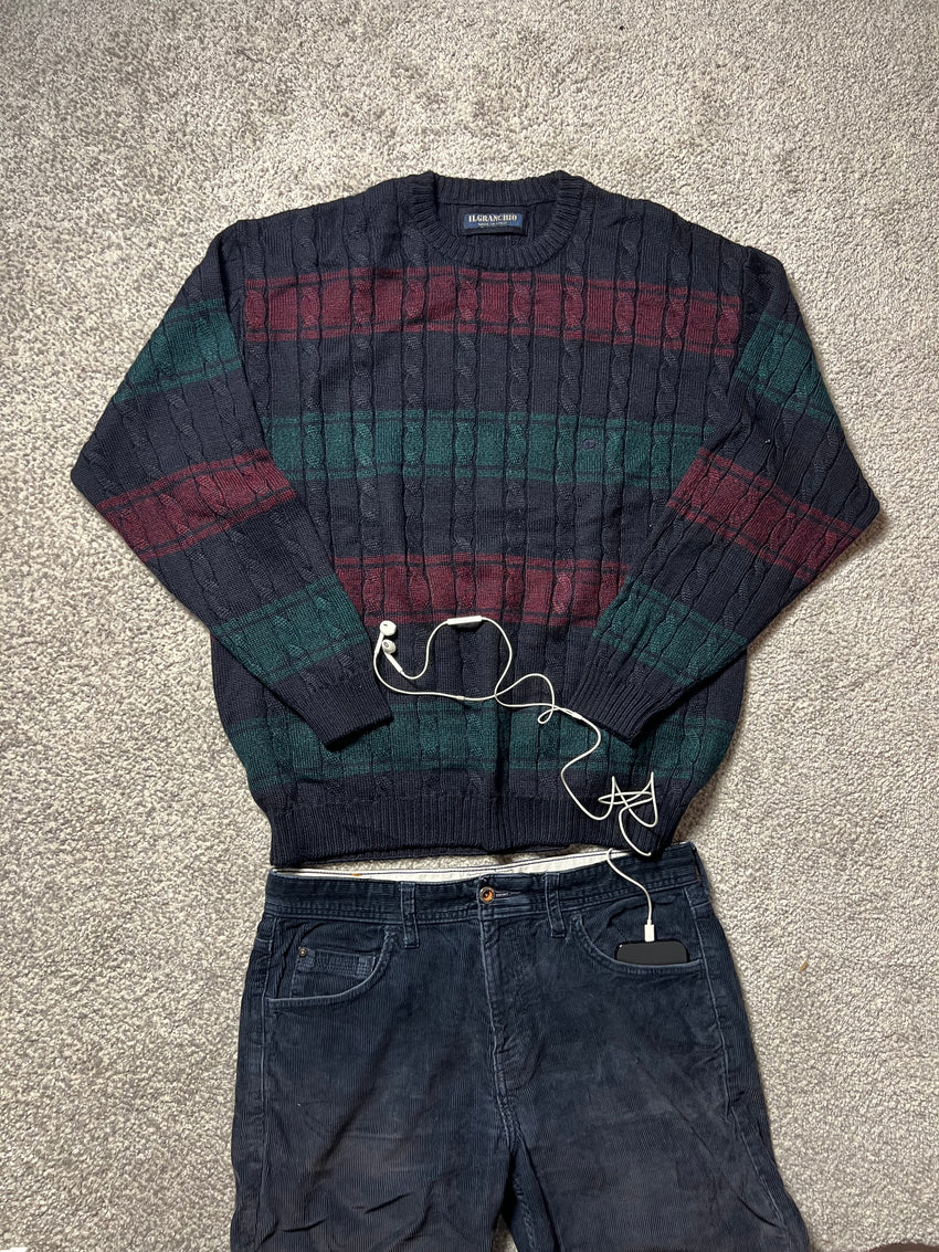 IL GRANCHIO — STRIPED CABLE KNIT SWEATER